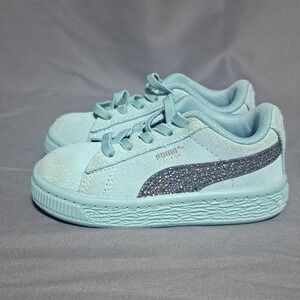 Puma 5C Suede Aurora Lace Up Sneakers Light Blue‎ Glitter Formstrip Infant
